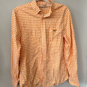 Vineyard Vines On the Go Performance Orange Checkered Men's Shirt
